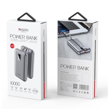 باوربانك Yesido YP48 بسعة 10000mAh – شحن سريع 22.5W مع كابل مدمج وشاشة LED