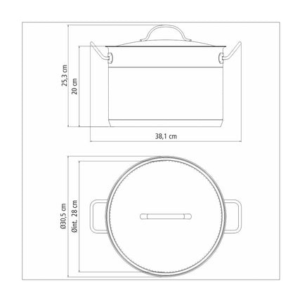 طنجرة ستيل بغطاء 28 سم من Tramontina Professional