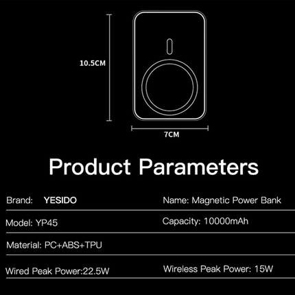 شاحن هواتف محمول ببطارية لاسلكية سعة 10000mAh أمبير وقوة 22.5 واط ماركة YESIDO