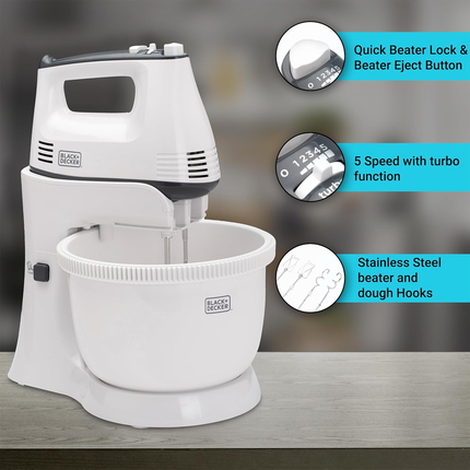 عجانة/خفاقة يدوية بـ 5 سرعات عالية مع وظيفة التيربو قوة 300 واط من Black & Decker