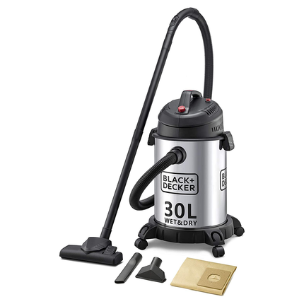 مكنسة كهربائية برميل 30 لتر من الستانلس ستيل قوة 1610 واط من Black & Decker