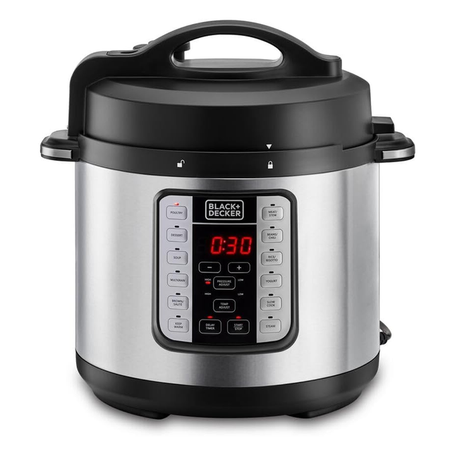 طنجرة ضغط كهربائية ذكية 7 بـ 1 مع 12 برنامج للطبخ بحجم 6 لتر وقوة 1000 واط من Black & Decker