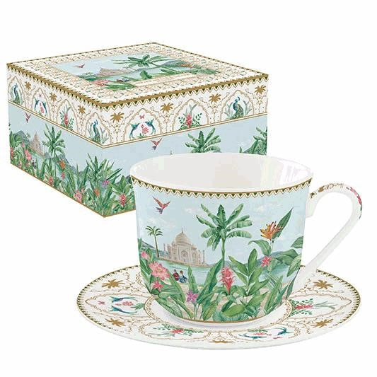 طقم فنجان شاي وصحن 370 مل بعلبة من Easy Life Paradise Sauvage - ألوان متعددة