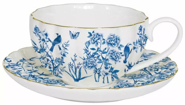 طقم فنجان وصحن 200 مل بعلبة من Easy Life Paradise Garden - أبيض وأزرق