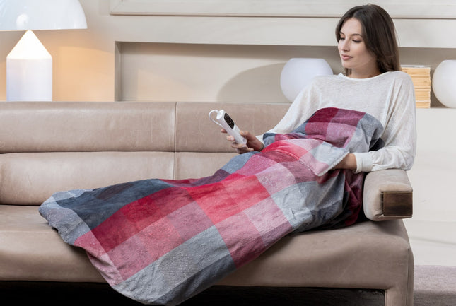 بطانية صوفا كهرباء 150*110 سم بجيوب من Imetec Adapto - رمادي وأحمر