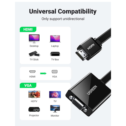 محول من يوجرين |UGREEN HDMI to VGA Adapter Converter | 90813