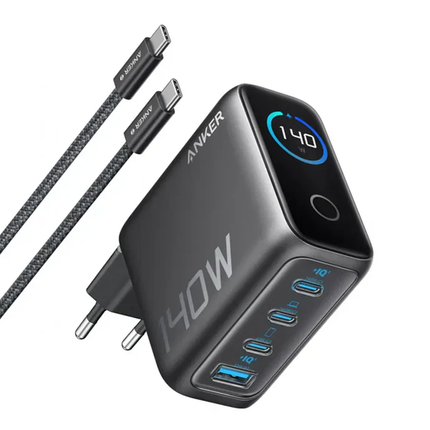 شاحن/باوربانك بقوة 140W  يأتي بـ 4 منافذ USB-C + USB-A مع كابل USB-C أصلي ماركة Anker