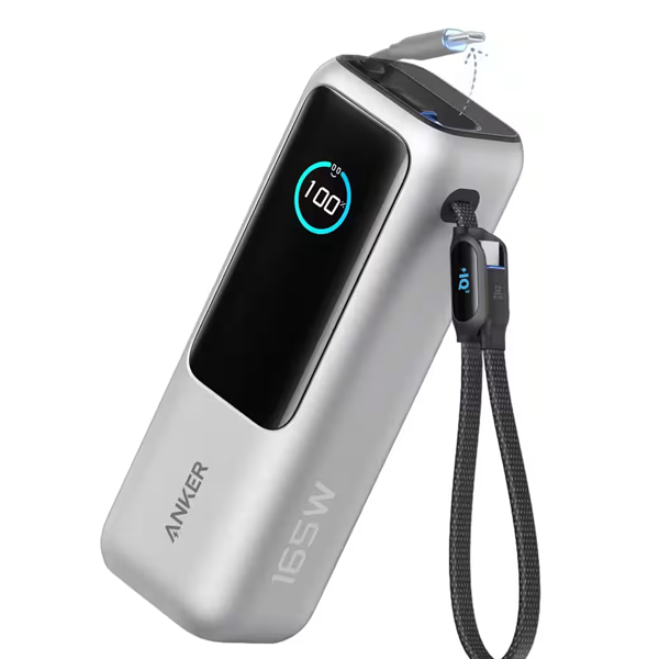 باوربانك Anker 25000mAh بقوة 165W – شاحن لابتوب سريع مع كابلات USB-C مدمجة