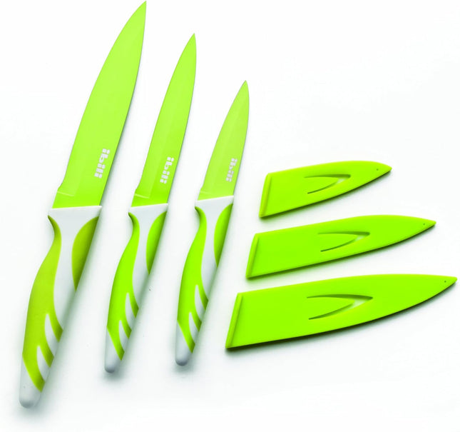 طقم 3 سكاكين مطبخ بأغطية حماية من Ibili - أخضر
