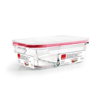 حافظة طعام زجاج 600 مل بقسمين من Ibili Lunch-Away - أحمر