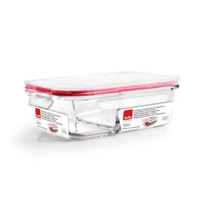حافظة طعام زجاج 950 مل بقسمين من Ibili Lunch-Away - أحمر