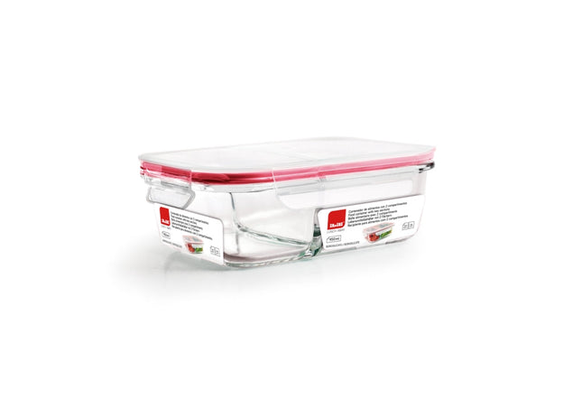 حافظة طعام زجاج 950 مل بقسمين من Ibili Lunch-Away - أحمر