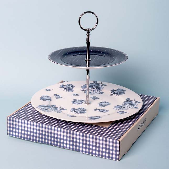 Vintage Indigo Two Tier Cake Stand