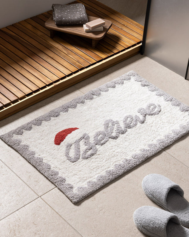 Fay bath mat white gray red - soft supportive bath rug