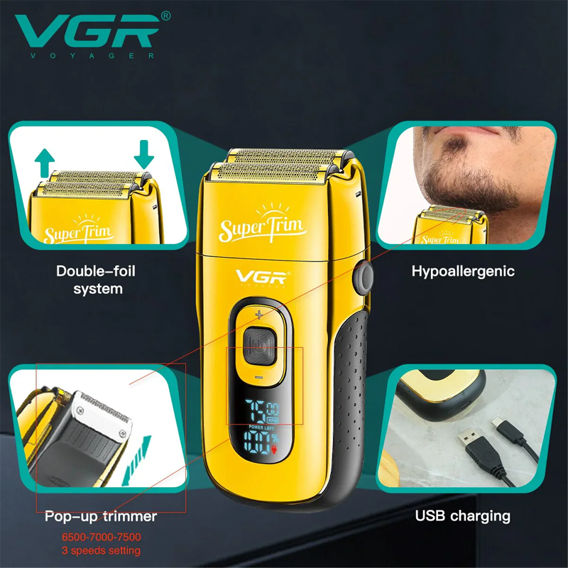 ماكينة حلاقة بشفرتين مزدوجتين من الستانلس ستيل لحلاقة وتشذيب الذقن - VGR | VGR ماكينة حلاقة بشفرتين مزدوجتين من الستانلس ستيل لحلاقة وتشذيب الذقن - VGR | VGR