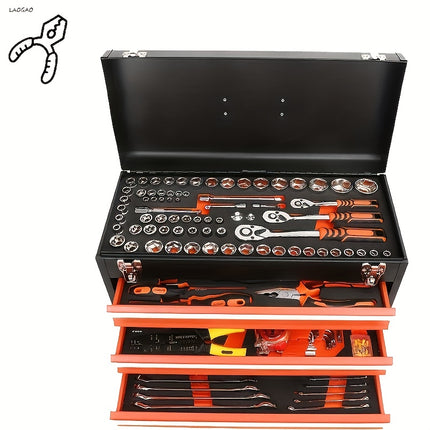 صندوق عدة محمول ثلاثي الأدراج مع 408 ملحقات