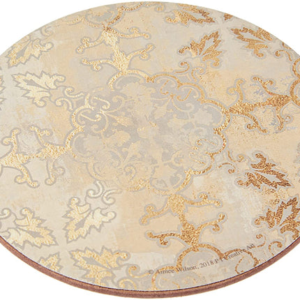 Creative Tops C000279 Cork-Backed Coasters Set with Printed 'Gold Impressions' Design, Round, Gold / Grey, 12 cm, Set of 4