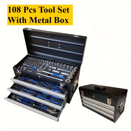 صندوق عدة يدوية – 108 قطعة مع صندوق أدراج فولاذي متعدد الطبقات