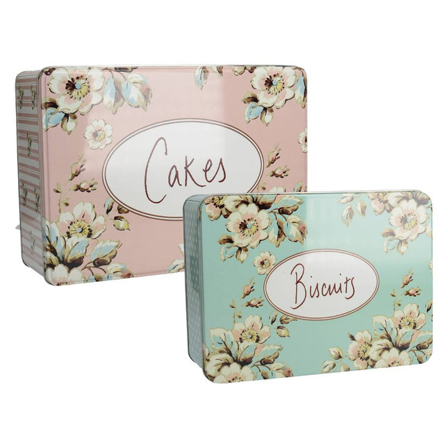 KA SET OF 2 RECT. TINS COTTAGE FLOWER