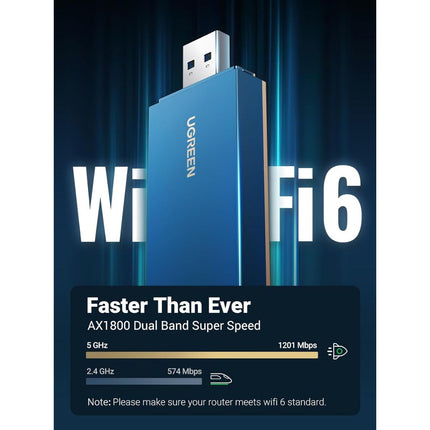 محول يوجرين USB واي فاي 6، دونجل واي فاي AX1800 بسرعة 1800 ميجابت في الثانية / 90340
