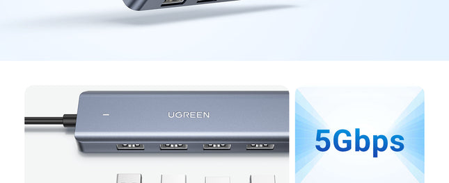 موزع يوجرين تايب سي إلى 4 منافذ USB 3.0 بسرعة تصل إلى 5 جيجابت في الثانية مع مصدر طاقة /70336