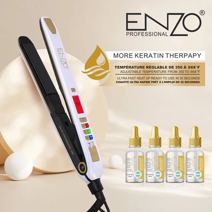 ستريتنر سشوار الشعر 988 فهرنهايت بـ 14 مستوى حرارة و4 علب سيروم ماركة ENZO