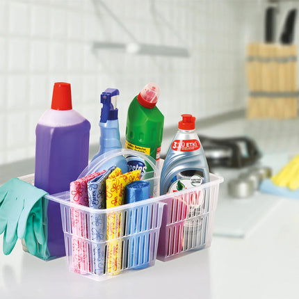 Divided kitchen sink organizer basket with handle
