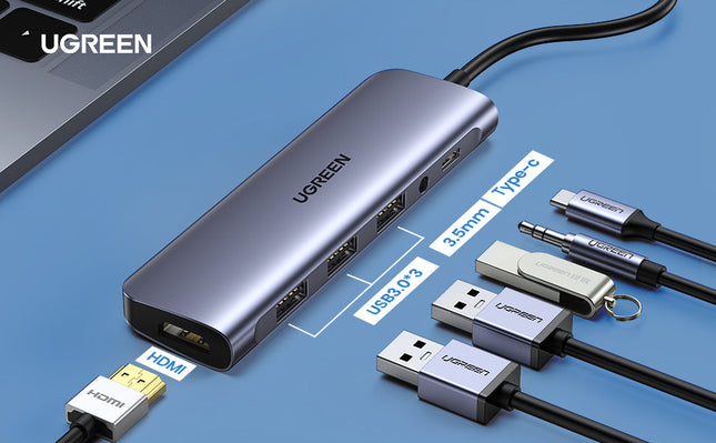 محول متعدد الوظائف من USB-C الى 3xUSB-A-3.0 + HDMI + AUX3.5mm + PD 80132