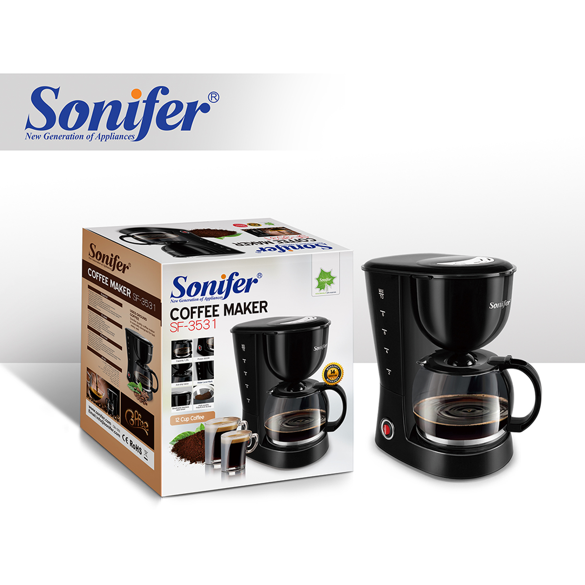 ماكينة تحضير قهوة بالتنقيط من 10-12 كوب بقدرة 800 واط ماركة Sonifer | Sonifer ماكينة تحضير قهوة بالتنقيط من 10-12 كوب بقدرة 800 واط ماركة Sonifer | Sonifer