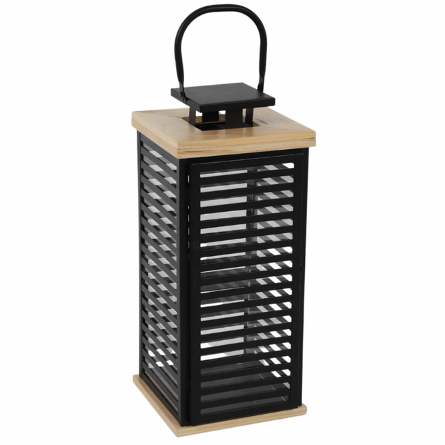 METAL LANTERN BLACK WITH CANDLE GLASS