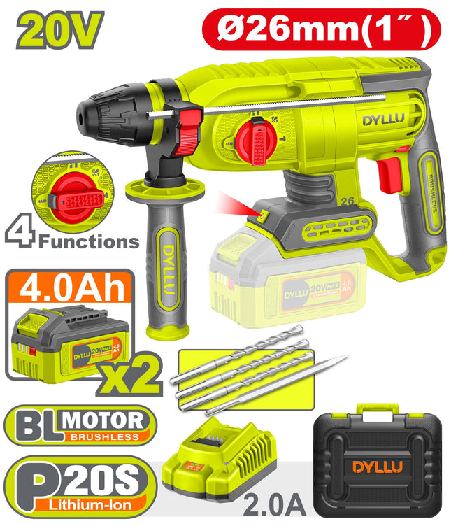 20V Cordless Hammer Drill with Two 4Ah Batteries, Model DTLM1B262 