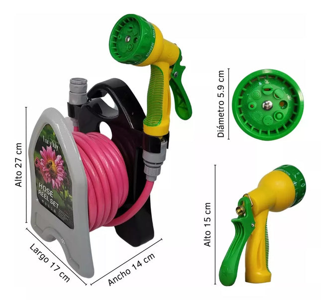 مجموعة خرطوم مياه مع بكرة ومسدس للحدائق بطول 10 متر من رول جاردن