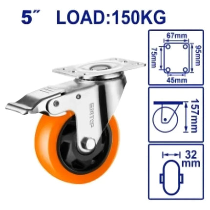 عجل قاعدة متحرك مع برك لون  برتقالي 5 إنش  EMTOP EMJL2353