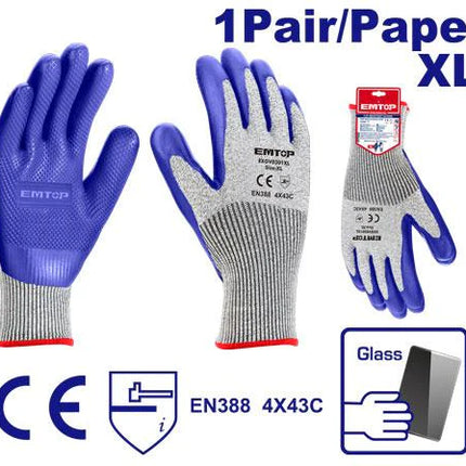 كفوف ضد القطع لون  أزرق ثقيل (مقاس XL) EMTOP EXGV0301XL