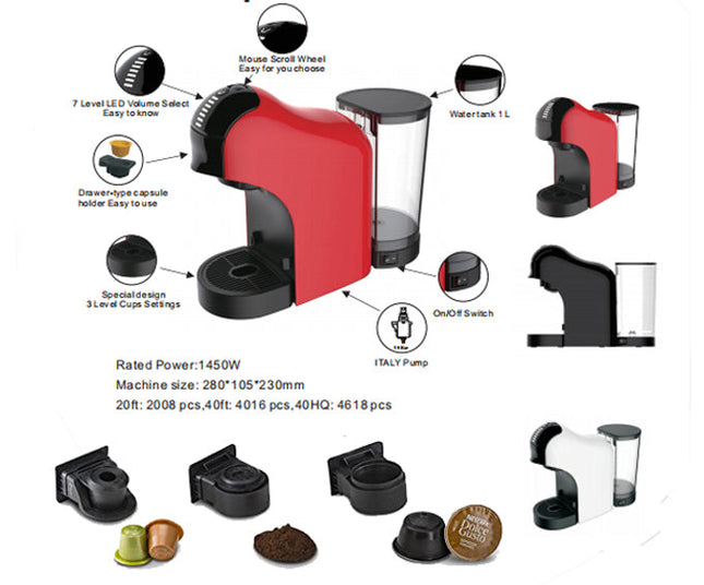 ماكينة تحضير القهوة بالكبسولات 1450 واط