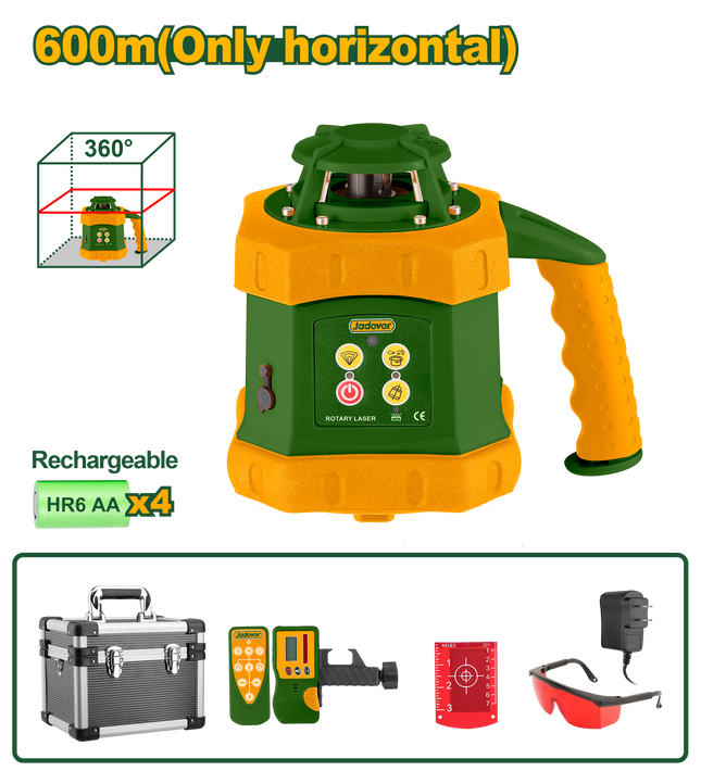 جهاز ليزر دوار أفقي 360 درجة مع ريموت ومستقبل إشارة مدى 600 متر من جادايفر