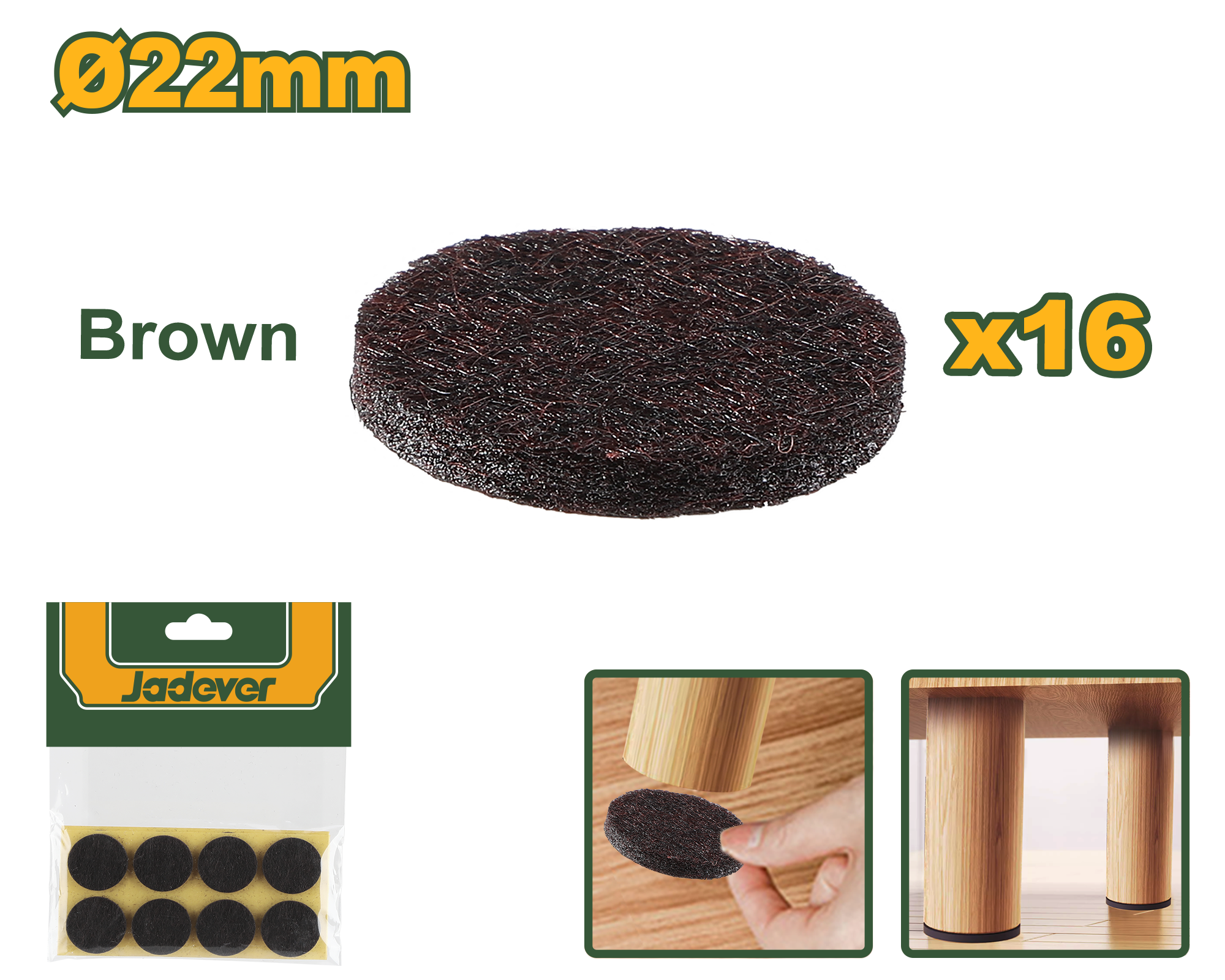 عازل ارجل الاثاث قياس 22mm بني – 16 قطعة من جادايفر JADEVER | Jadever عازل ارجل الاثاث قياس 22mm بني – 16 قطعة من جادايفر JADEVER | Jadever