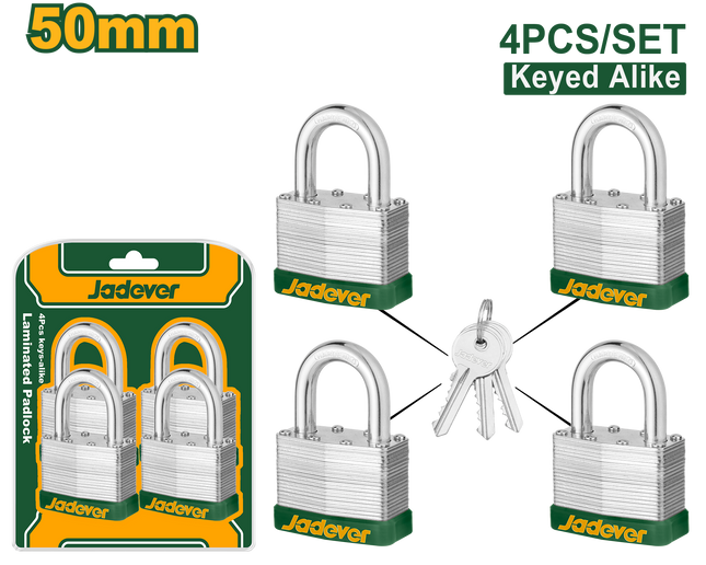 طقم أقفال ماستر مقاس 50 ملم، 4 قطع من جادايفر