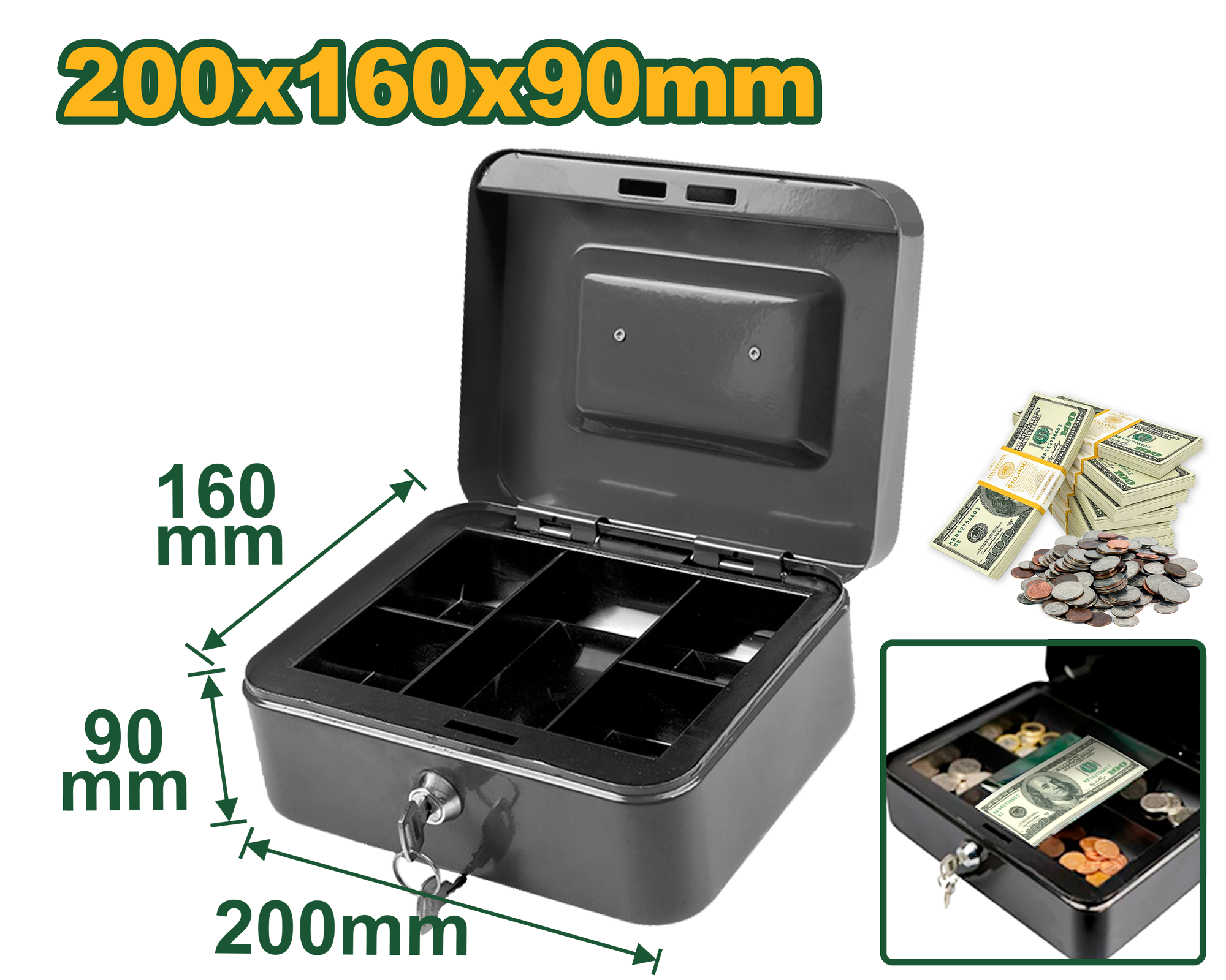 صندوق نقدي JADEVER 5 حجرات 20x16x9 سم سعة 2.9 لتر لحماية الفواتير والمقتنيات | Jadever صندوق نقدي JADEVER 5 حجرات 20x16x9 سم سعة 2.9 لتر لحماية الفواتير والمقتنيات | Jadever