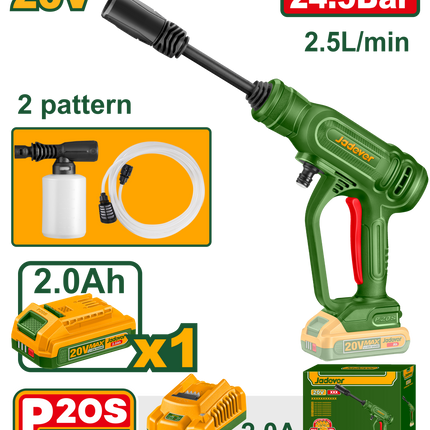 JADEVER Cordless Pressure Washer 20V - 24.5 Bar, Portable High Pressure Cleaner with Battery & Foam Bottle (JDQX01203)JDQX01203