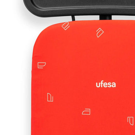 Deep and wide ironing board with iron rest and durable fabric from Ufesa