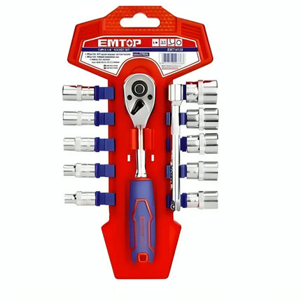 طقم مفاتيح مقبس 1/4 بوصة –12  قطعة –EMTOP ESKT14122