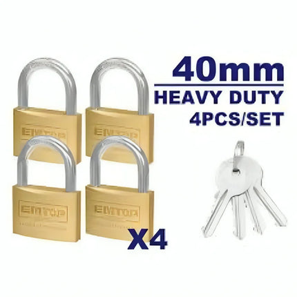 قفل نحاس طقم 4 قطع – 40 مم  EMTOP EPDKB4402