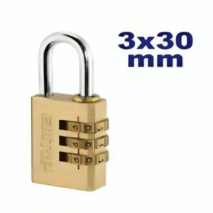 قفل أمان رقمي نحاسي 30 مم بثلاث خانات  EMTOP EPDKC3033