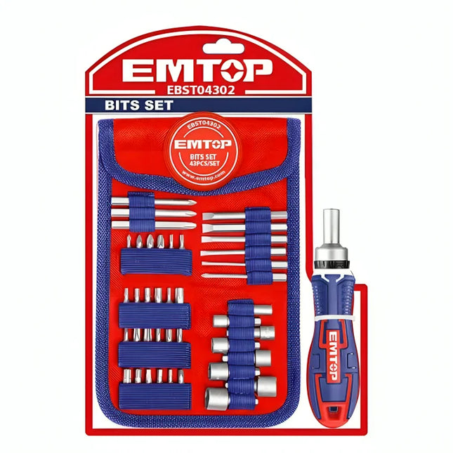 طقم رؤوس مفكات مكون من 43 قطعة  EMTOP EBST04302