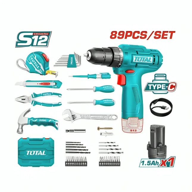 12V Cordless Drill Set with 89 Accessories Total THKTHP10892