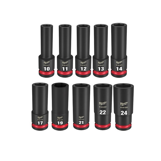 سيت لقم مفتاح ربط Milwaukee ½″ Drive SHOCKWAVE Deep Impact (10 قطع)