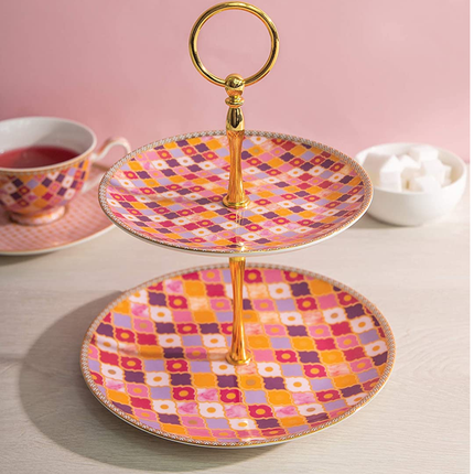 Maxwell & Williams Teas & C’s Kasbah Cake Stand in Gift Box, Porcelain, Rose, 2 Tiers