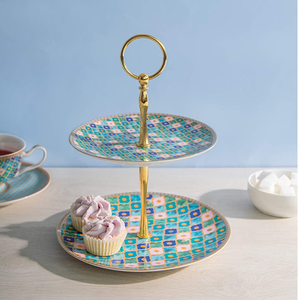 Maxwell & Williams HV0123 Teas & C’s Kasbah Cake Stand in Gift Box, Porcelain, Mint Green, 2 Tiers