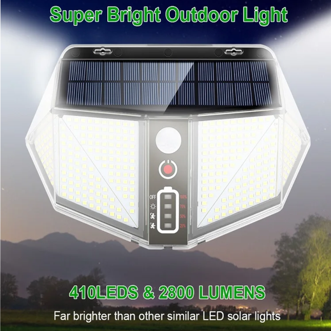 كشاف جداري يعمل بالطاقة الشمسية، مقاوم للماء، أبيض  - 410 ليد